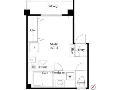 VEXA下目黒(ワンルーム/1階)の間取り写真