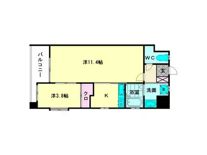 サンシティ博多(1LDK/2階)の間取り写真