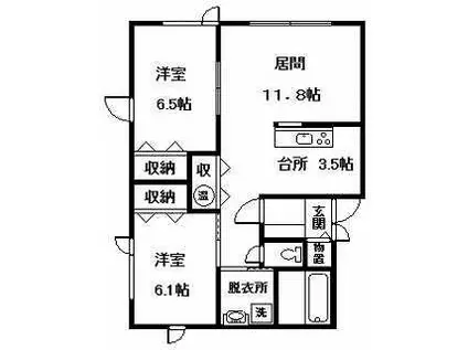 メゾンティストQ(2LDK/2階)の間取り写真