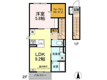 ラブリエSUN II(1LDK/2階)の間取り写真