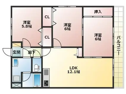 コモ・ド・ありえII(3LDK/3階)の間取り写真