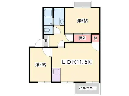 メゾンドール汐見台A棟(2LDK/1階)の間取り写真