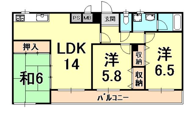 プラビーラコート1(3LDK/2階)の間取り写真