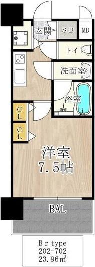 CITY SPIRE西中島(1K/7階)の間取り写真