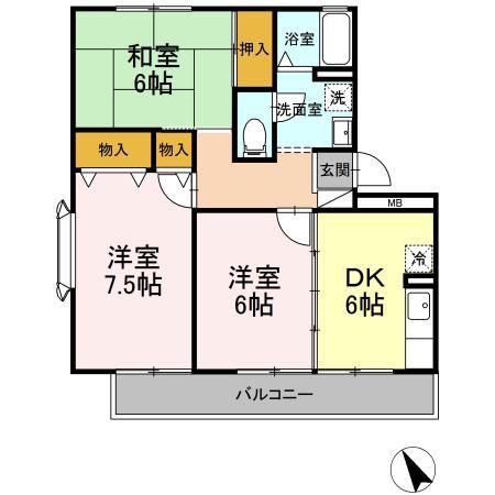 セ・モア B棟(3DK/2階)の間取り写真