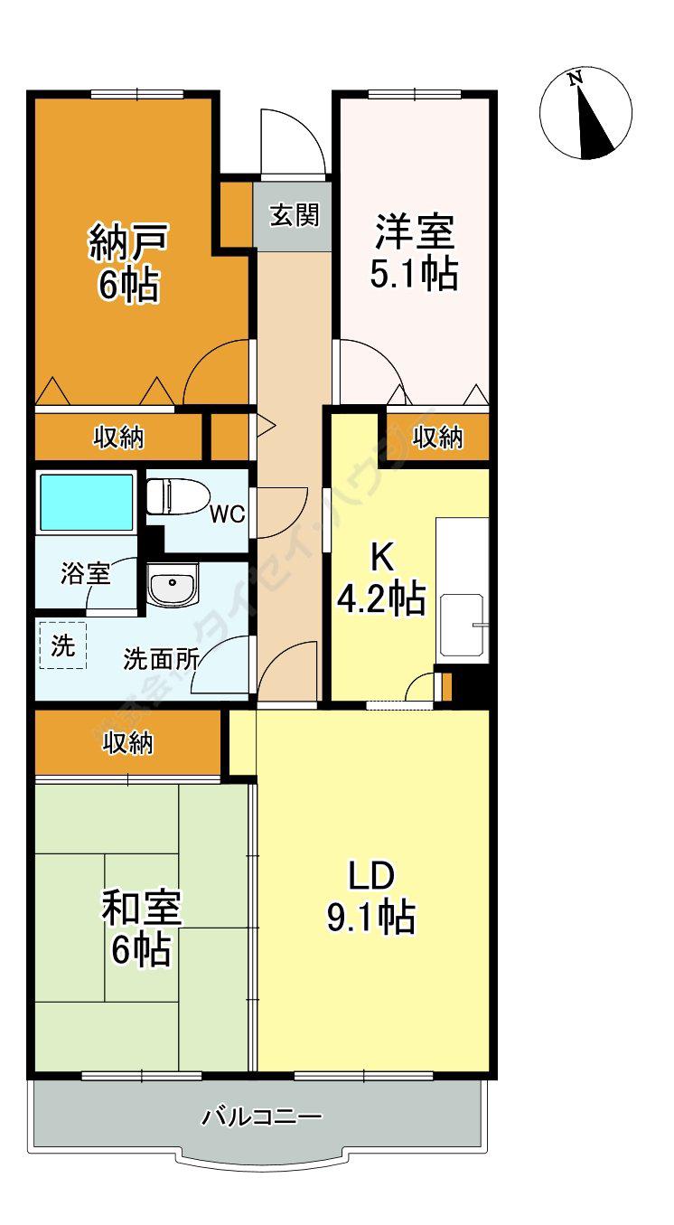 ヴェルドミール壱番館(3LDK/4階)の間取り写真