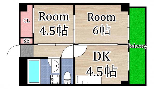 ラパンジール京橋(2DK/2階)の間取り写真