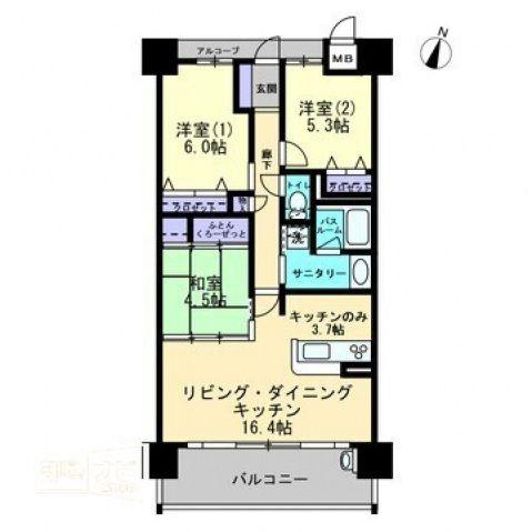 アルファステイツ西の土居(3LDK/7階)の間取り写真