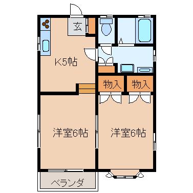 カーサ南(2K/2階)の間取り写真