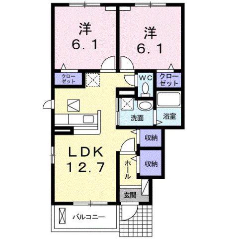 アンソレイユB(2LDK/1階)の間取り写真