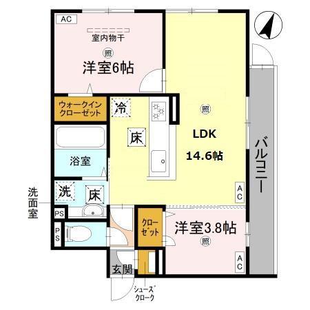 グランヴェールVII(2LDK/1階)の間取り写真