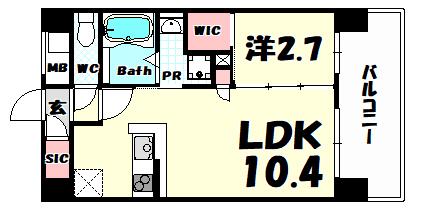SERENITE三宮プリエ(1LDK/7階)の間取り写真