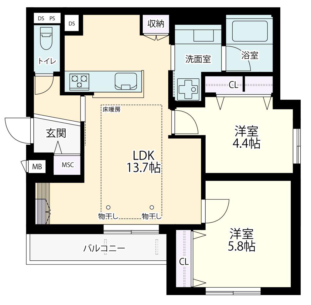 上北沢4丁目メゾン(2LDK/3階)の間取り写真