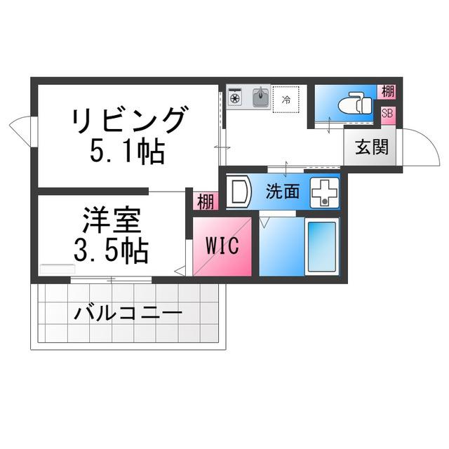 カーサフォルトゥナート堺石津駅前(1LDK/2階)の間取り写真