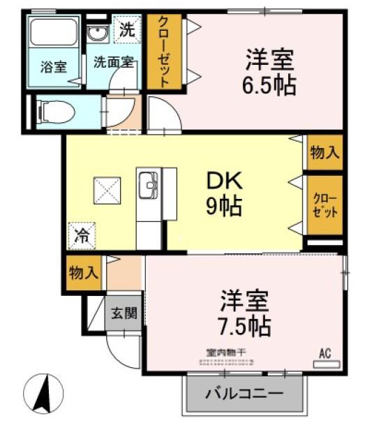 アンソレーヌC棟(2DK/1階)の間取り写真