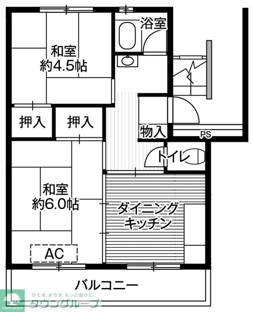 ビレッジハウス台宿1号棟(2DK/3階)の間取り写真