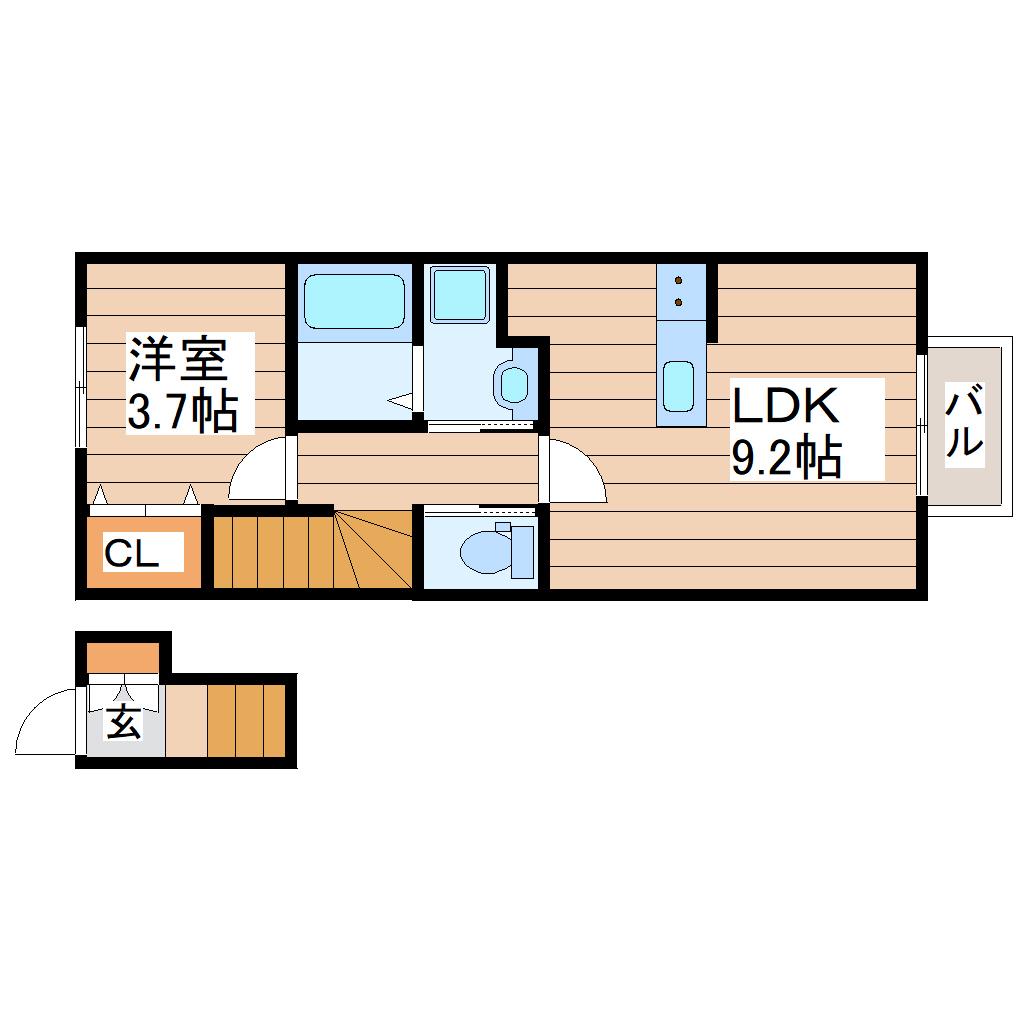 ブルームステージ西の平(1LDK/2階)の間取り写真