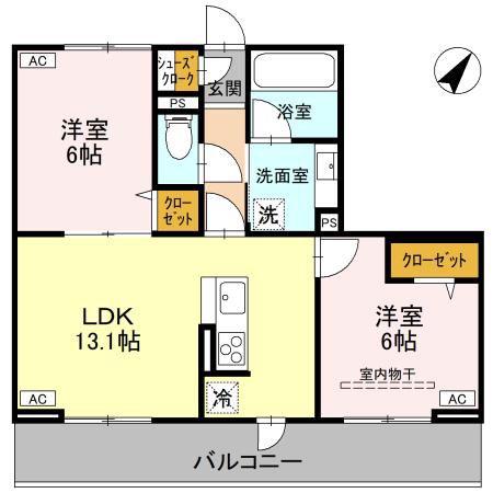 ノーブルラフィネ万平町 A(2LDK/3階)の間取り写真