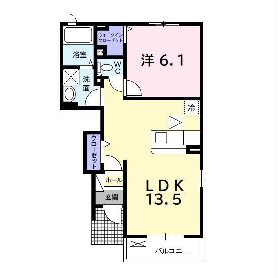 メゾンミルフィーユ B(1LDK/1階)の間取り写真