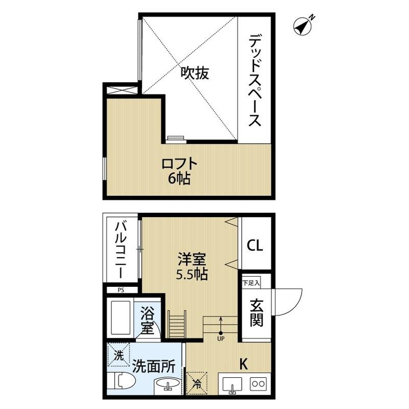 デュナメス深井(1K/2階)の間取り写真