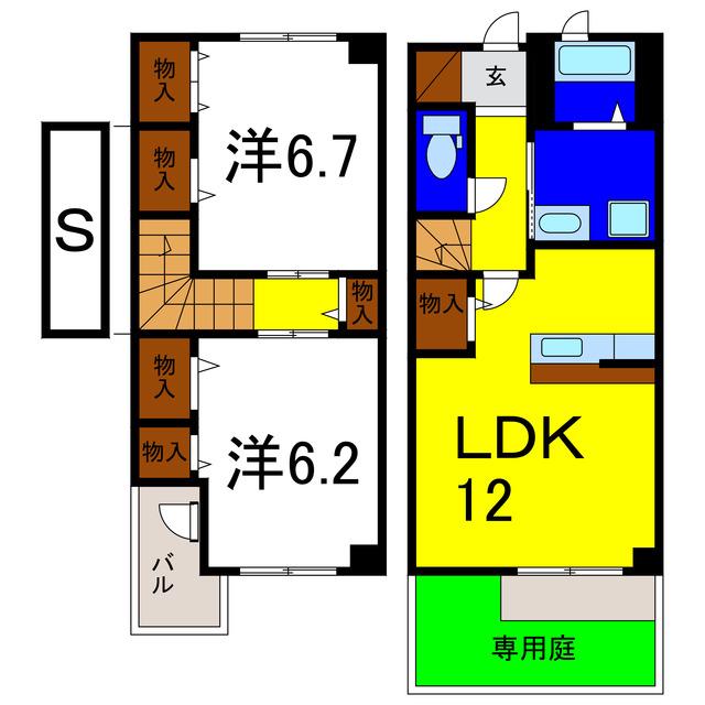 エスポワールB(2LDK/1階)の間取り写真