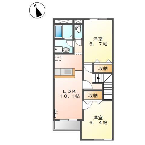 キャトルヴィラージュ(2LDK/2階)の間取り写真
