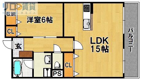 アゼリアII(1LDK/6階)の間取り写真