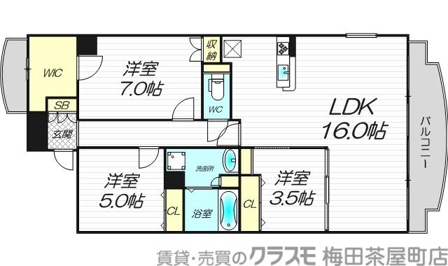 インプルーブ天満大手通(3LDK/11階)の間取り写真