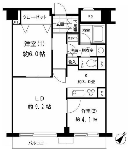 ルシマン月島(2LDK/12階)の間取り写真