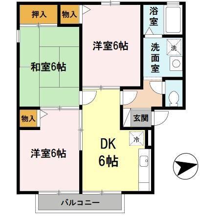 RIHITO八尾 ABC棟 C(3DK/1階)の間取り写真