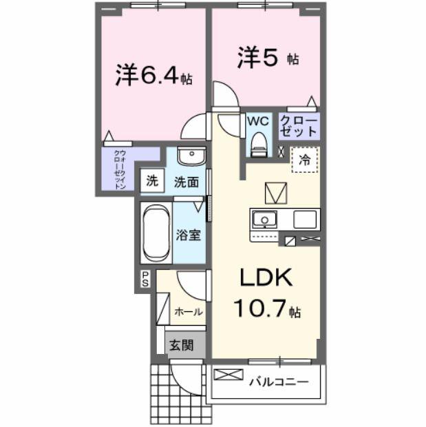 クラール倉治A(2LDK/1階)の間取り写真