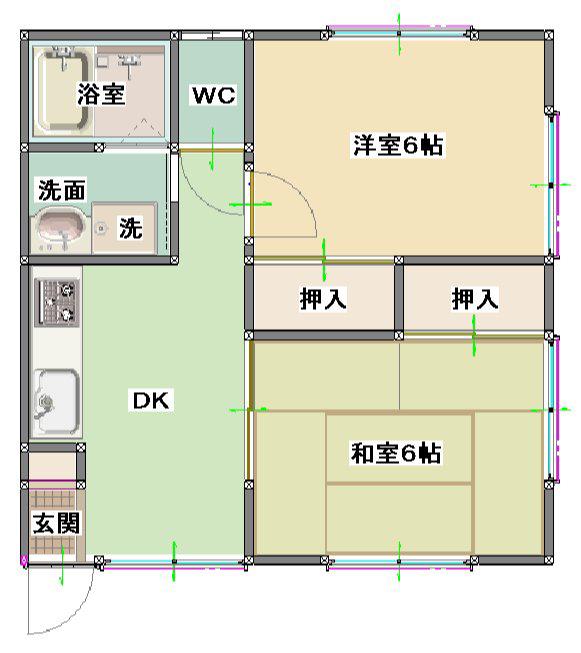 ハイフラッツ(2DK/1階)の間取り写真