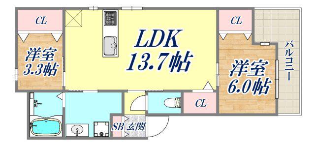 リブレメゾン住吉1(2LDK/3階)の間取り写真