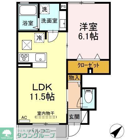 エクセリア上石原(1LDK/1階)の間取り写真