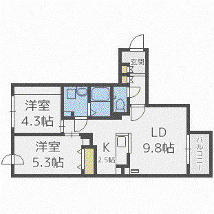 ヴェリタス西町(2LDK/2階)の間取り写真