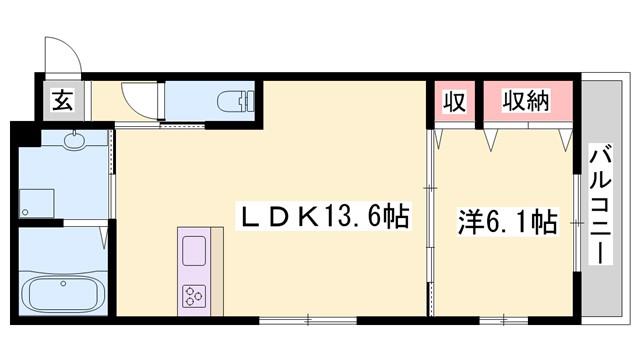 グランディールB棟(1LDK/2階)の間取り写真