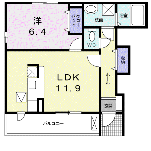 サンローズ(1LDK/1階)の間取り写真