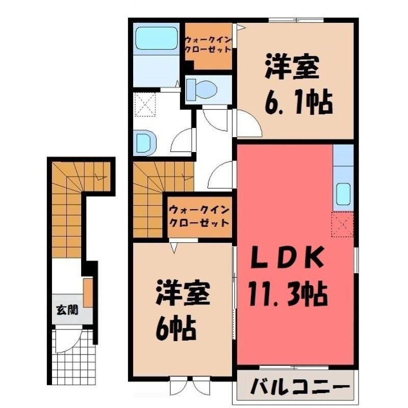 プロムナード ヒル(2LDK/2階)の間取り写真