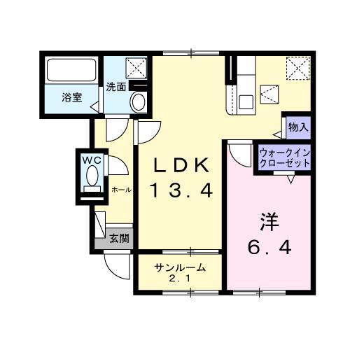 クリアースカイII(1LDK/1階)の間取り写真