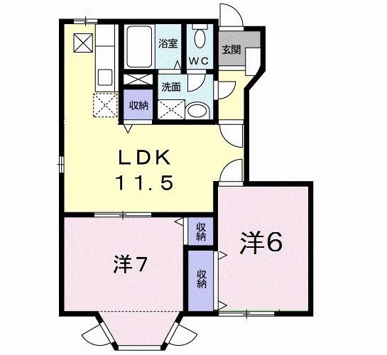 ソジャーナ・イン・クレスト(2LDK/1階)の間取り写真