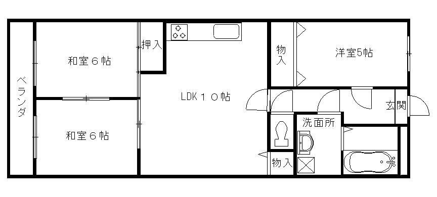 八尾本町大発マンション(3LDK/4階)の間取り写真