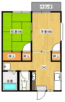 ハイツ石喜A棟(2DK/2階)の間取り写真