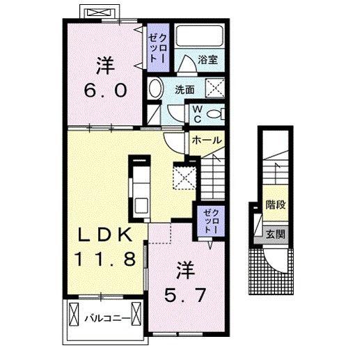 CASA・ひまわり(2LDK/2階)の間取り写真