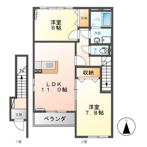 シャトーボンヌール(2LDK/2階)の間取り写真