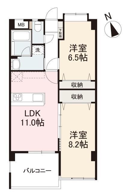 ビオトープ三条(2LDK/2階)の間取り写真