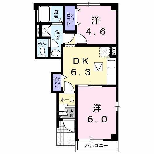 エレガントM(2DK/1階)の間取り写真