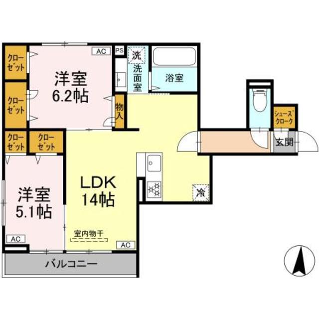 HILLS大泉学園(2LDK/2階)の間取り写真