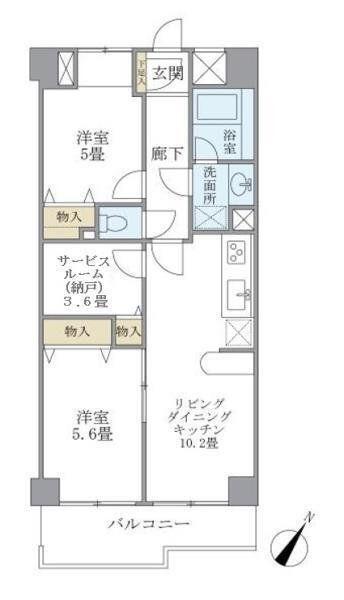 KDXレジデンス二子玉川(2SLDK/6階)の間取り写真