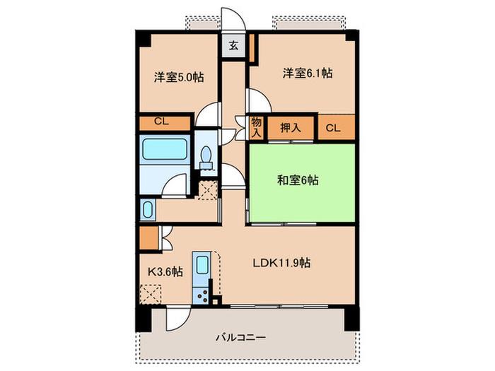プログレスシティ前原駅南(3LDK/4階)の間取り写真