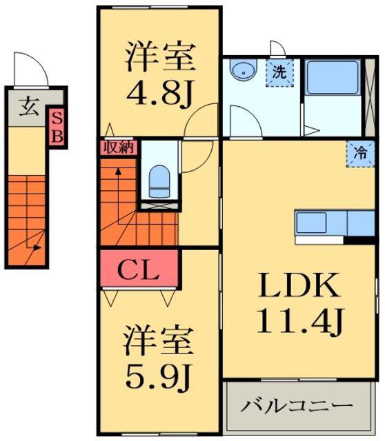 ウィズダム・パレス(2LDK/2階)の間取り写真